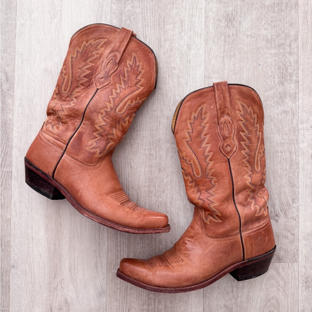 Old West Tan Leather Cowboy Boots